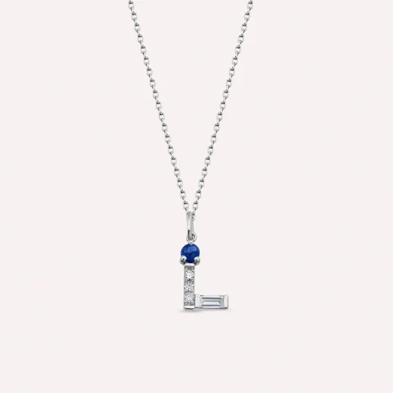 Angle Sapphire and Diamond White Gold Necklace - 1