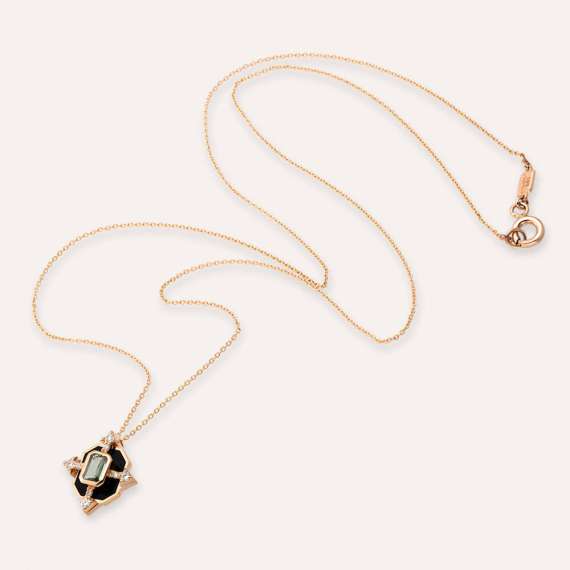 Antares 0.26 CT Diamond and Light Green Sapphire Black Enamel Pendant - 5