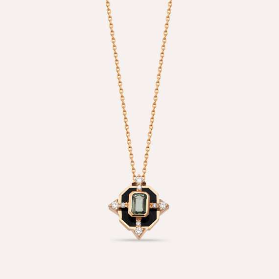 Antares 0.26 CT Diamond and Light Green Sapphire Black Enamel Pendant - 2
