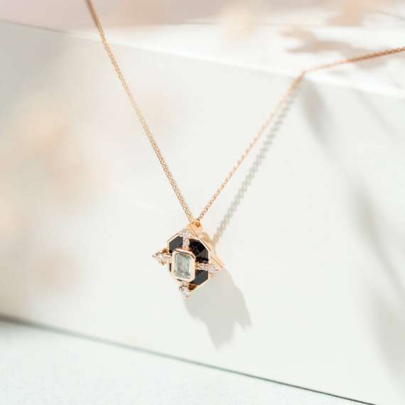 Antares 0.26 CT Diamond and Light Green Sapphire Black Enamel Pendant - 3