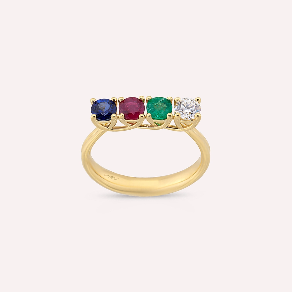 Anya 0.90 CT Colorful Yellow Gold Ring - 1