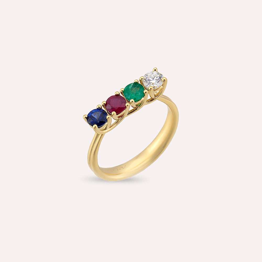 Anya 0.90 CT Colorful Yellow Gold Ring - 3