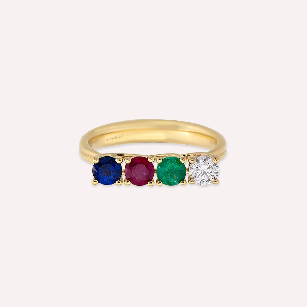 Anya 0.90 CT Colorful Yellow Gold Ring - 4