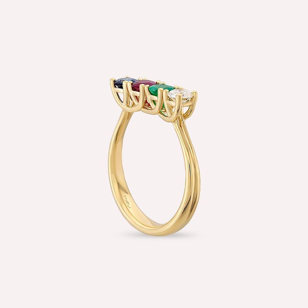 Anya 0.90 CT Colorful Yellow Gold Ring - 5