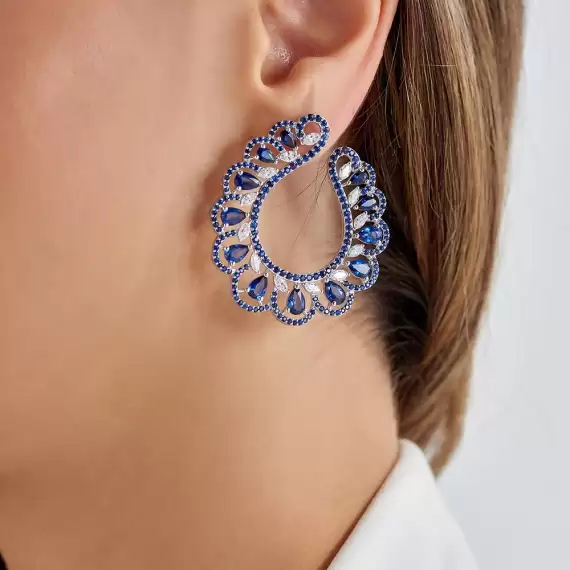 Aqua 16.91 CT Sapphire and Diamond White Gold Earring - 2