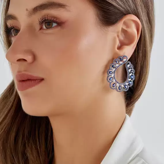 Aqua 16.91 CT Sapphire and Diamond White Gold Earring - 3