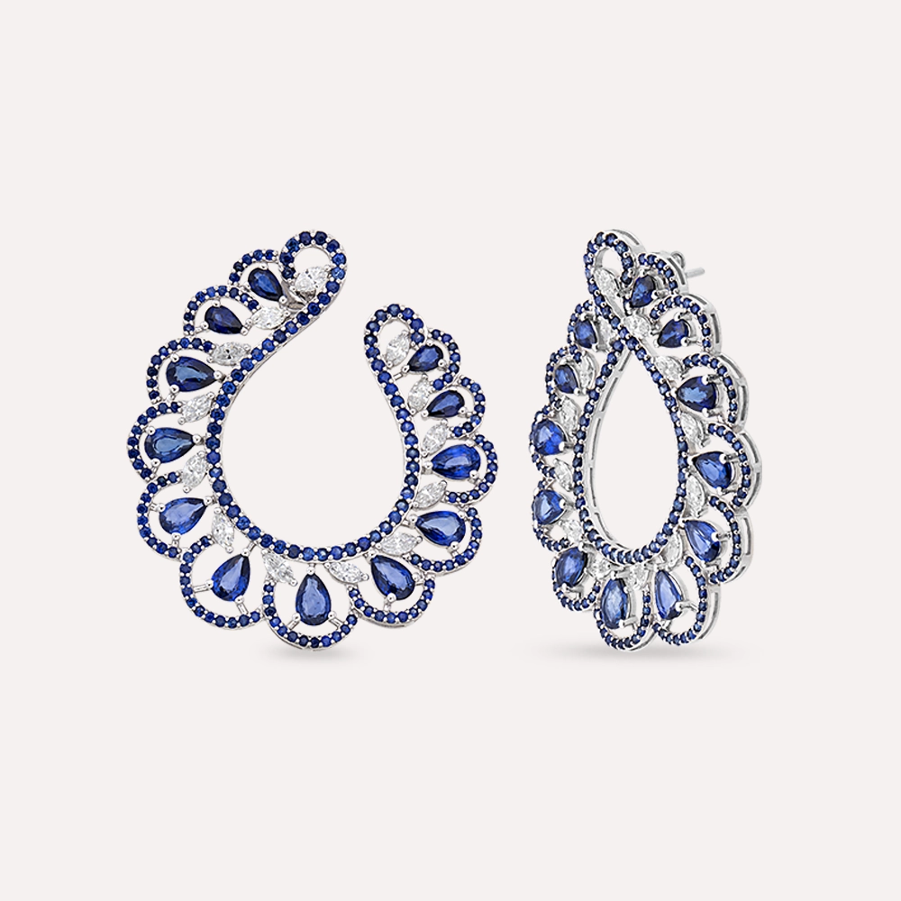 Aqua 16.91 CT Sapphire and Diamond White Gold Earring - 1