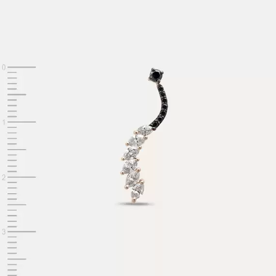 Arc 0.54 CT Black Diamond and Marquise Cut Diamond Single Earring - 4