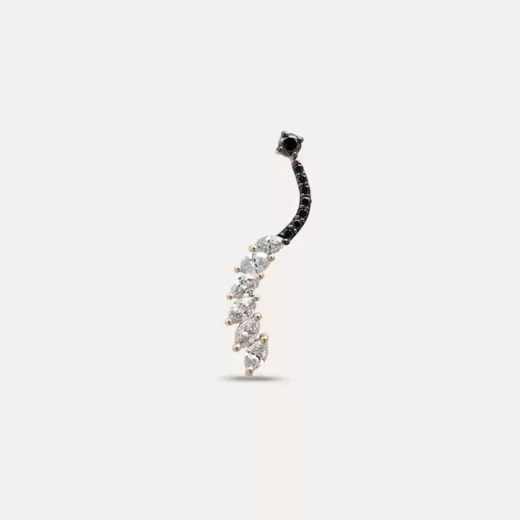 Arc 0.54 CT Black Diamond and Marquise Cut Diamond Single Earring - 3