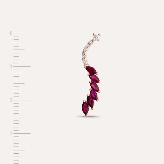 Arc 0.75 CT Marquise Cut Ruby and Diamond Single Earring - 6