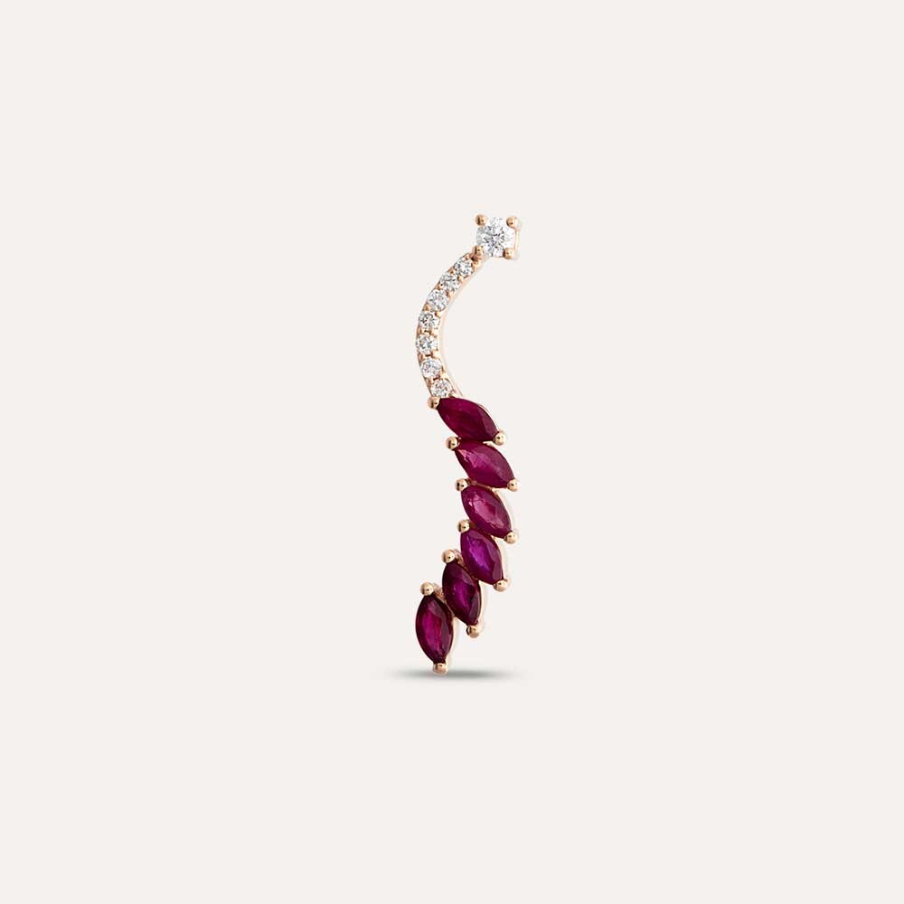 Arc 0.75 CT Marquise Cut Ruby and Diamond Single Earring