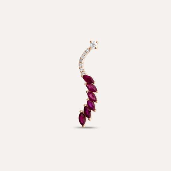 Arc 0.75 CT Marquise Cut Ruby and Diamond Single Earring - 4