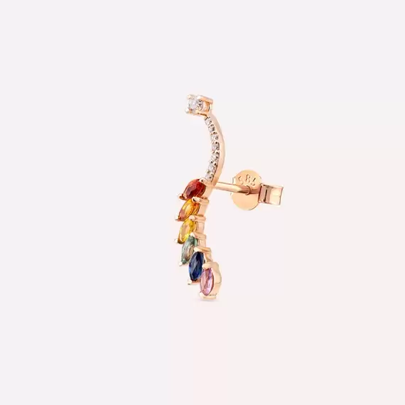 Arc 0.76 CT Multicolor Sapphire and Diamond Rose Gold Single Earring - 1
