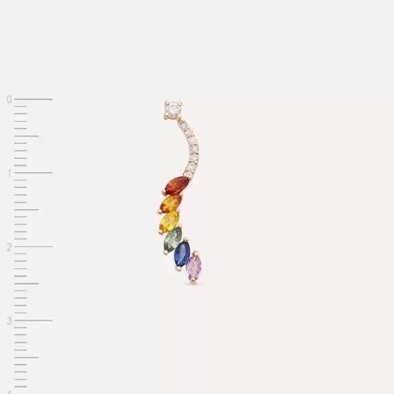 Arc 0.76 CT Multicolor Sapphire and Diamond Rose Gold Single Earring - 4