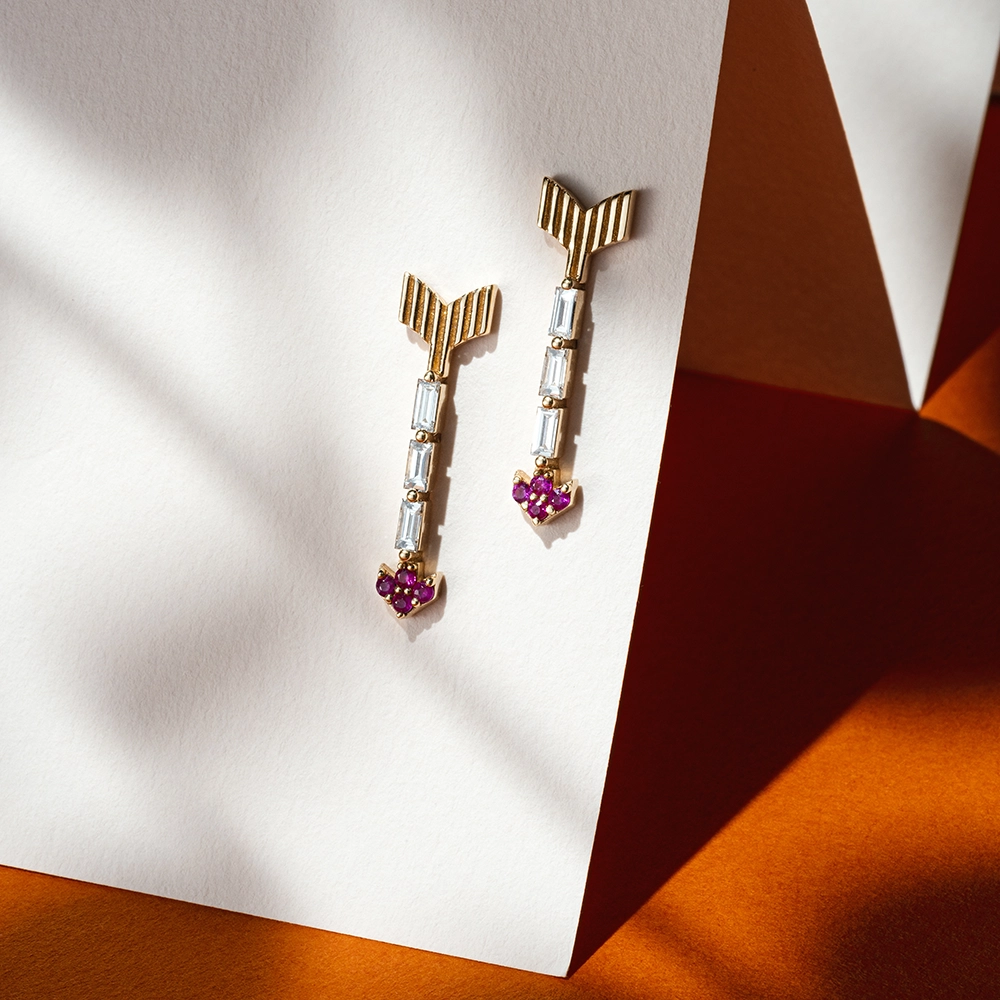 Arrow 0.52 CT Ruby and Baguette Cut Diamond Earring - 1