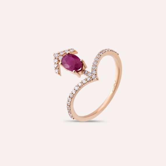 Arrow 0.90 CT Ruby and Diamond Rose Gold Ring - 4