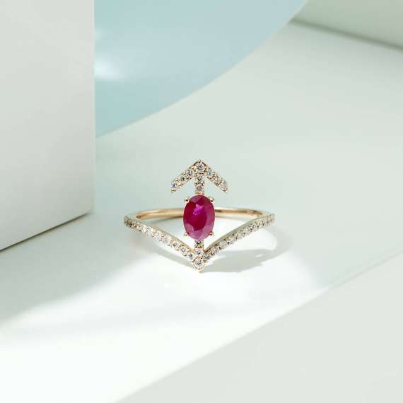 Arrow 0.90 CT Ruby and Diamond Rose Gold Ring - 1
