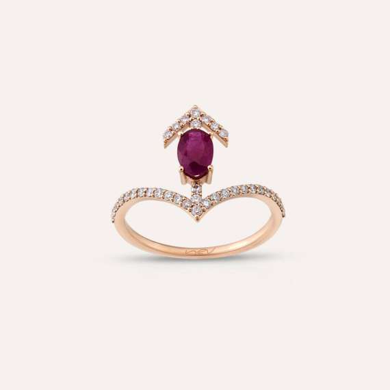 Arrow 0.90 CT Ruby and Diamond Rose Gold Ring - 2