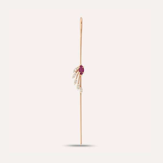 Asteroid 0.38 CT Ruby and Diamond Rose Gold Cane Earring - 3