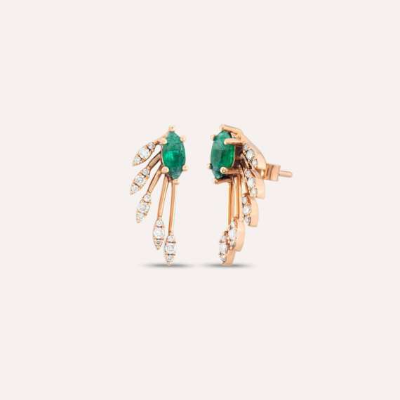 Asteroid 0.71 CT Emerald and Diamond Rose Gold Earring - 1