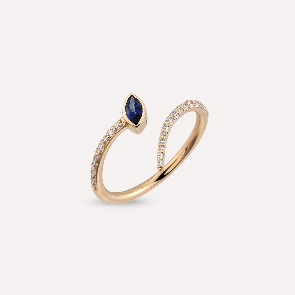 Aten Diamond and Sapphire Rose Gold Ring - 4
