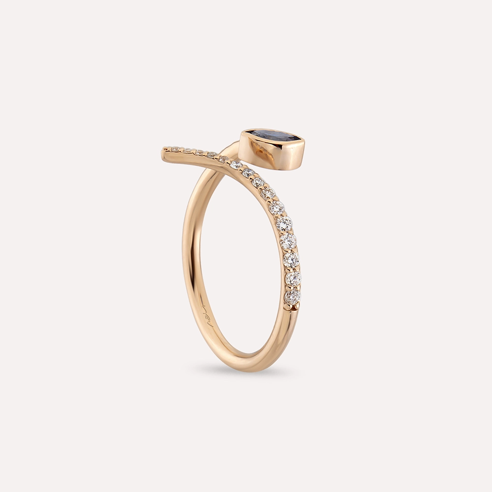 Aten Diamond and Sapphire Rose Gold Ring - 7