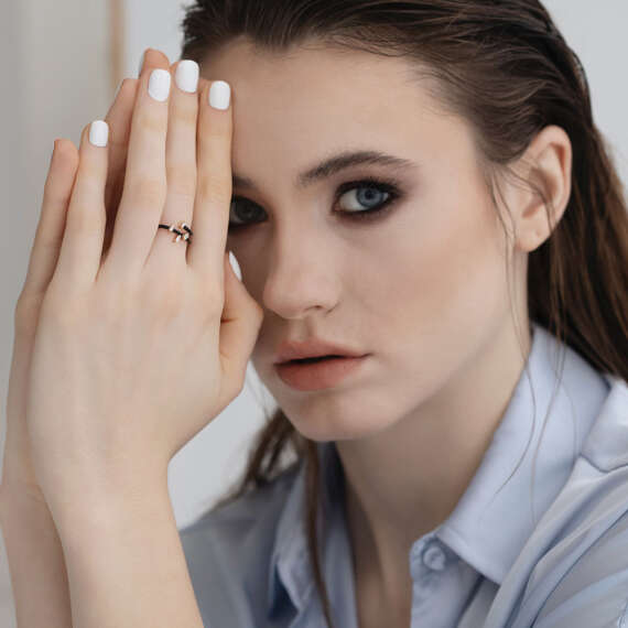 Atria 0.12 CT Baguette Cut Diamond and Black Enamel Ring - 2