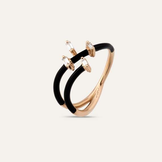 Atria 0.12 CT Baguette Cut Diamond and Black Enamel Ring - 3
