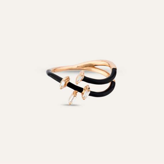 Atria 0.12 CT Baguette Cut Diamond and Black Enamel Ring - 6