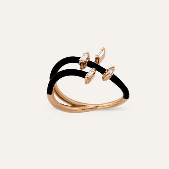 Atria 0.12 CT Baguette Cut Diamond and Black Enamel Ring - 1