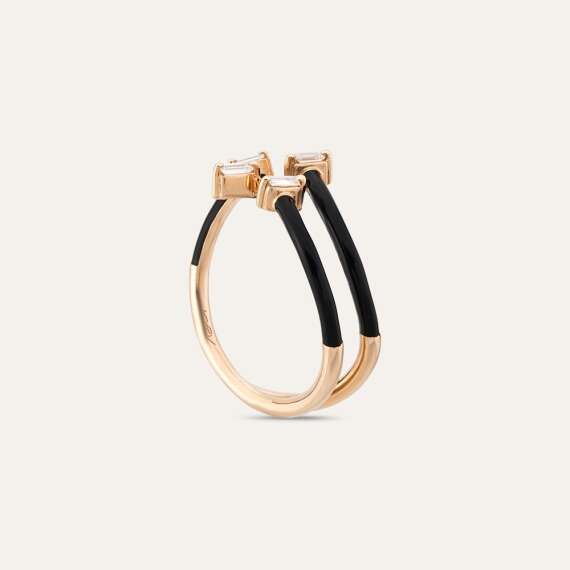 Atria 0.12 CT Baguette Cut Diamond and Black Enamel Ring - 7