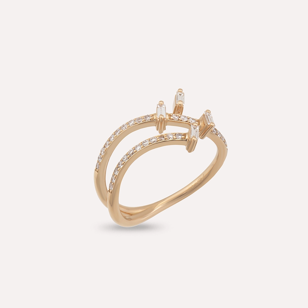 Atria 0.41 CT Baget Pırlanta Taşlı Rose Altın Yüzük - 3