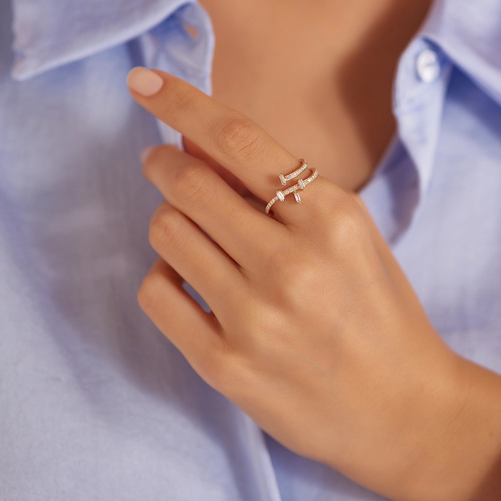 Atria 0.41 CT Baget Pırlanta Taşlı Rose Altın Yüzük - 2