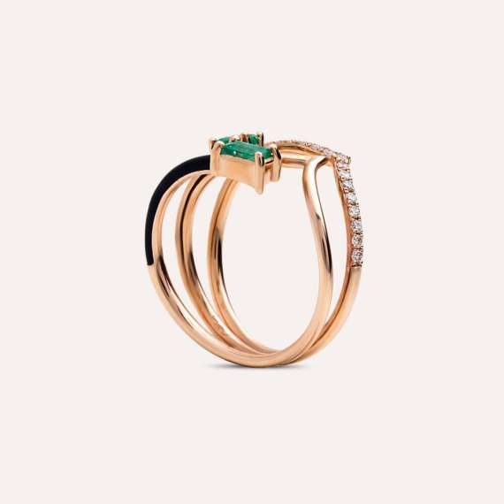 Auriga 0.54 CT Emerald and Diamond Black Enamel Ring - 5