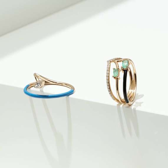 Auriga 0.54 CT Emerald and Diamond Black Enamel Ring - 6