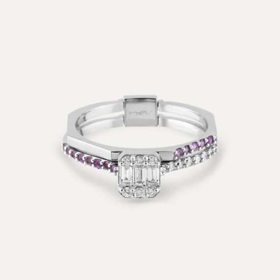 Aviation 0.41 CT Baguette Cut Diamond and Amethyst Ring - 3