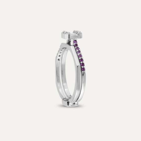 Aviation 0.41 CT Baguette Cut Diamond and Amethyst Ring - 4
