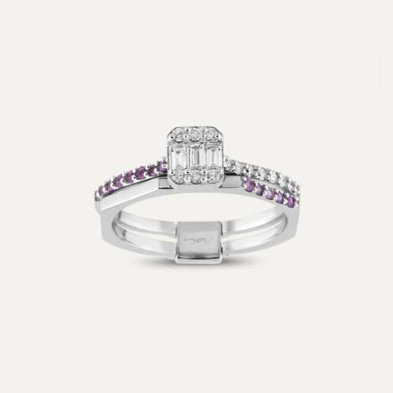 Aviation 0.41 CT Baguette Cut Diamond and Amethyst Ring - 1