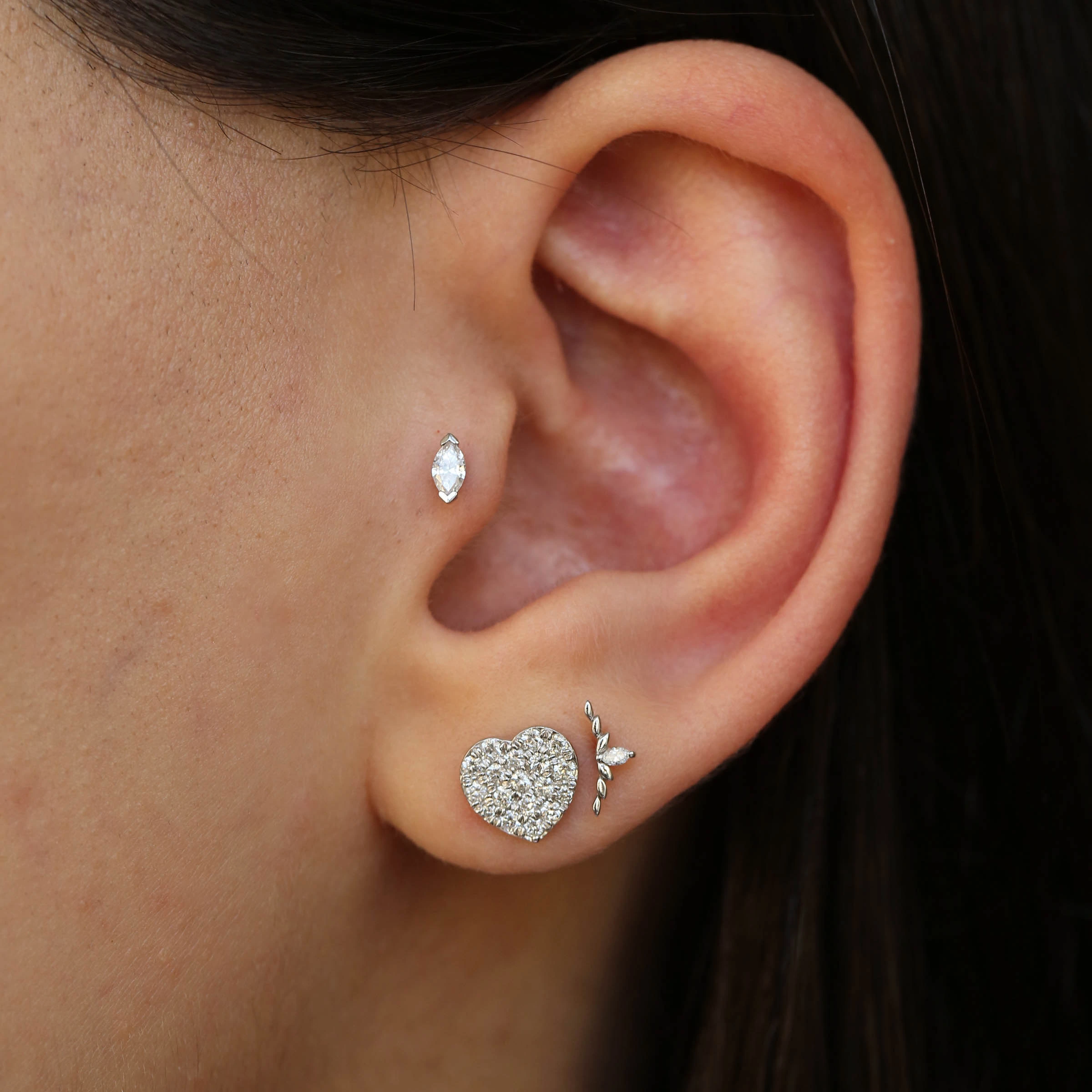 Axis Marquise Cut Diamond White Gold Single Earring - 2