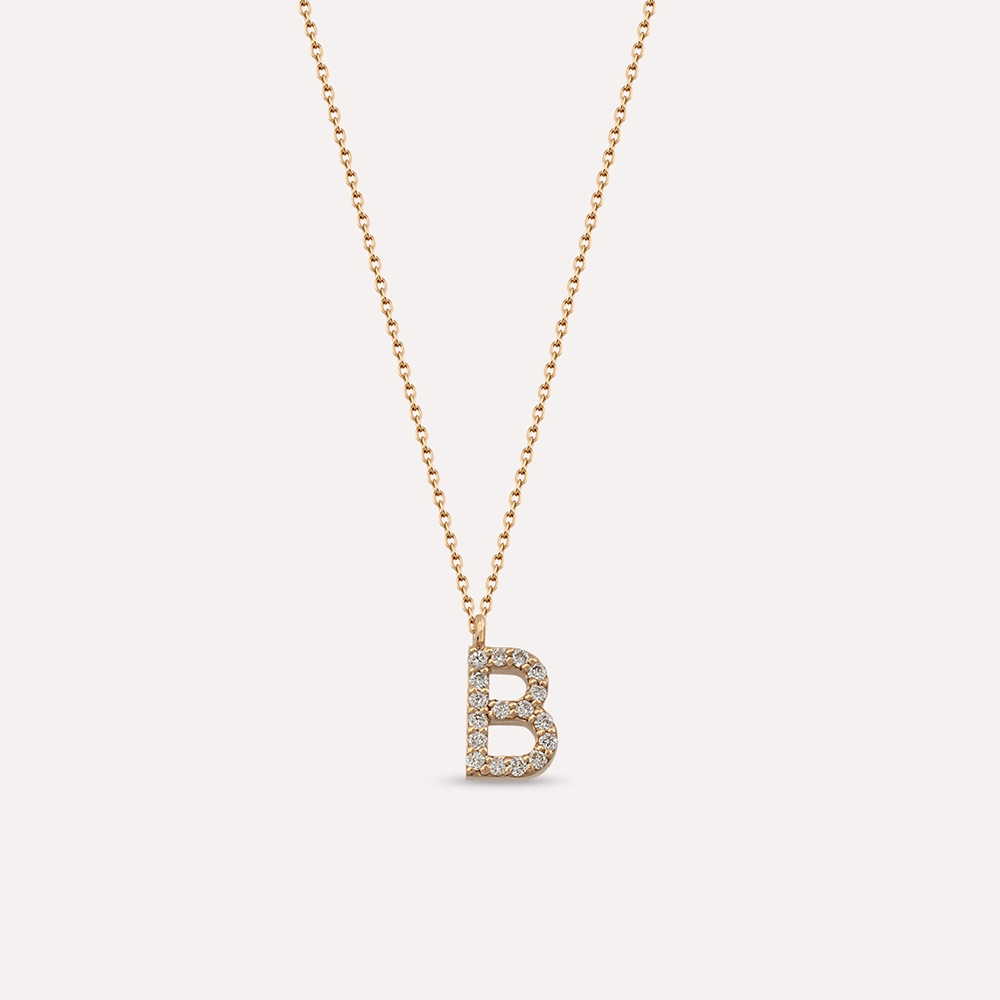 B Letter 0,09 CT Diamond Rose Gold Necklace - 1