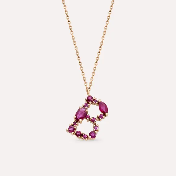 B Letter Ruby Rose Gold Necklace - 1