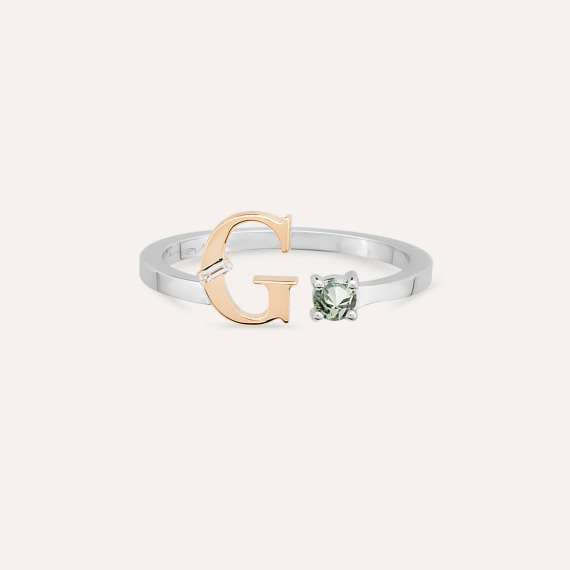Baguette Cut Diamond and Green Sapphire G Letter Ring - 4