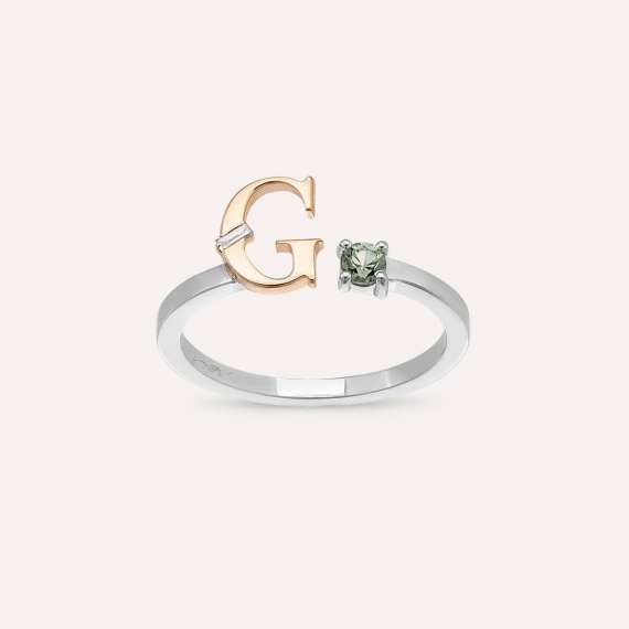 Baguette Cut Diamond and Green Sapphire G Letter Ring - 1