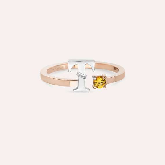 Baguette Cut Diamond and Yellow Gold T Letter Ring - 3