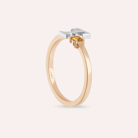 Baguette Cut Diamond and Yellow Gold T Letter Ring - 4