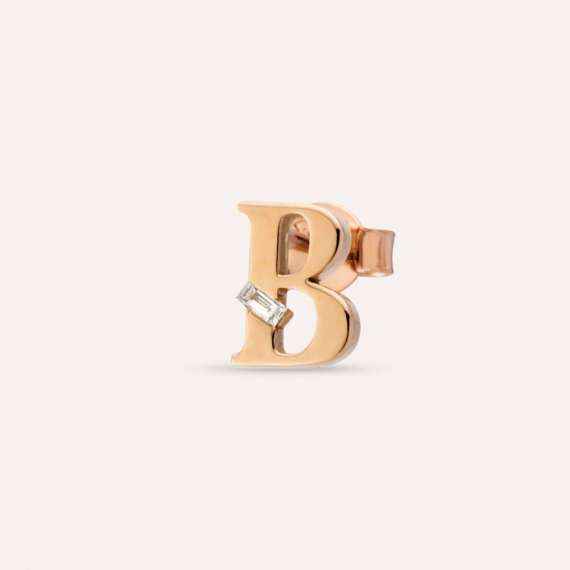 Baguette Cut Diamond Rose Gold B Letter Single Earring - 1