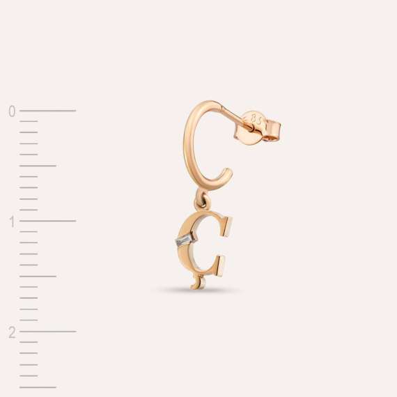 Baguette Cut Diamond Rose Gold Ç Letter Single Dangling Earring - 3