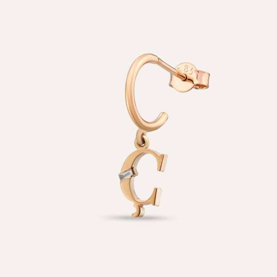 Baguette Cut Diamond Rose Gold Ç Letter Single Dangling Earring - 1