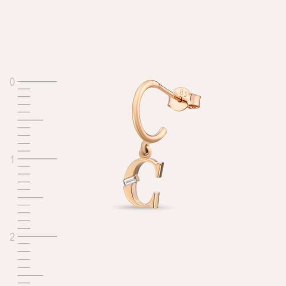 Baguette Cut Diamond Rose Gold C Letter Single Dangling Earring - 2