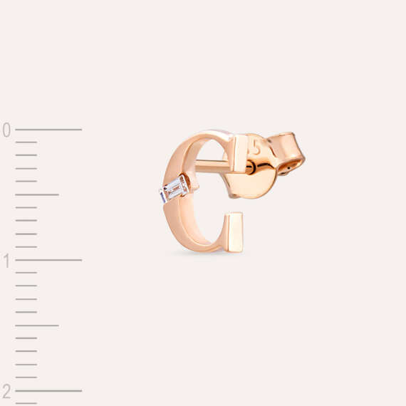 Baguette Cut Diamond Rose Gold C Letter Single Earring - 3